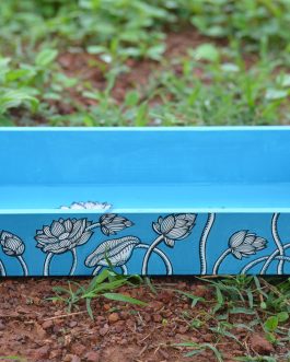 Hand painted pattachitra blue based flower motif mdf serving tray