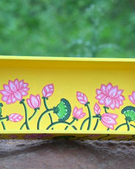 Hand painted pattachitra yellow based flower motif mdf serving tray