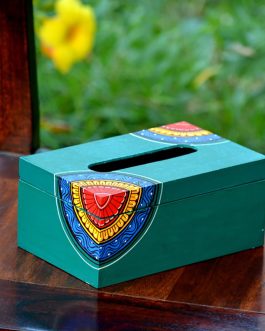 Hand painted tribal motif green based tissue box
