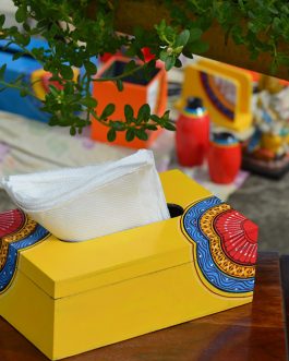 Hand painted tribal motif yellow based tissue box