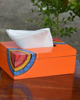 Hand painted tribal motif orange based tissue box
