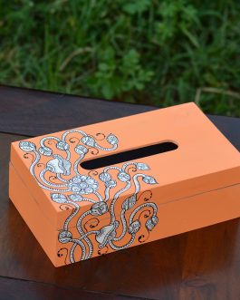 Hand painted pattachitra orange based lotus bunch motif tissue box