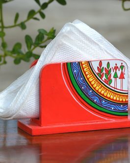 Hand painted tribal motif red based tissue holder