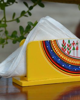 Hand painted tribal motif yellow based tissue holder