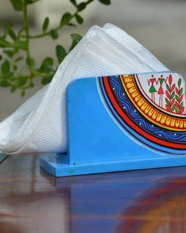 Hand painted tribal motif blue based tissue holder
