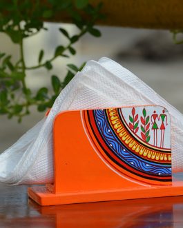 Hand painted tribal motif orange based tissue holder